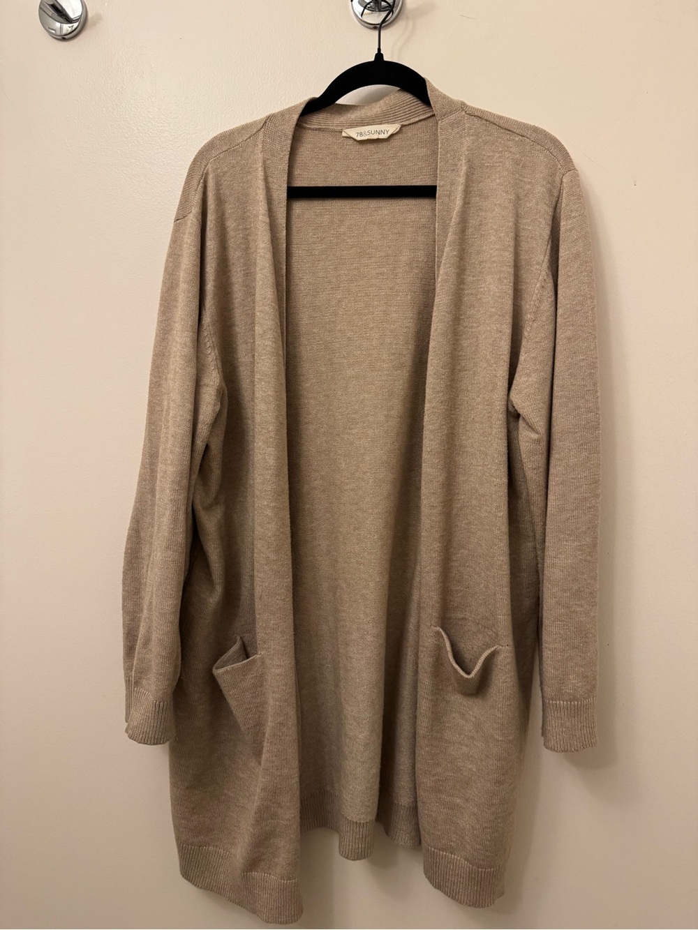 Open-Front Long Cardigan Sweater in Beige- Wantable